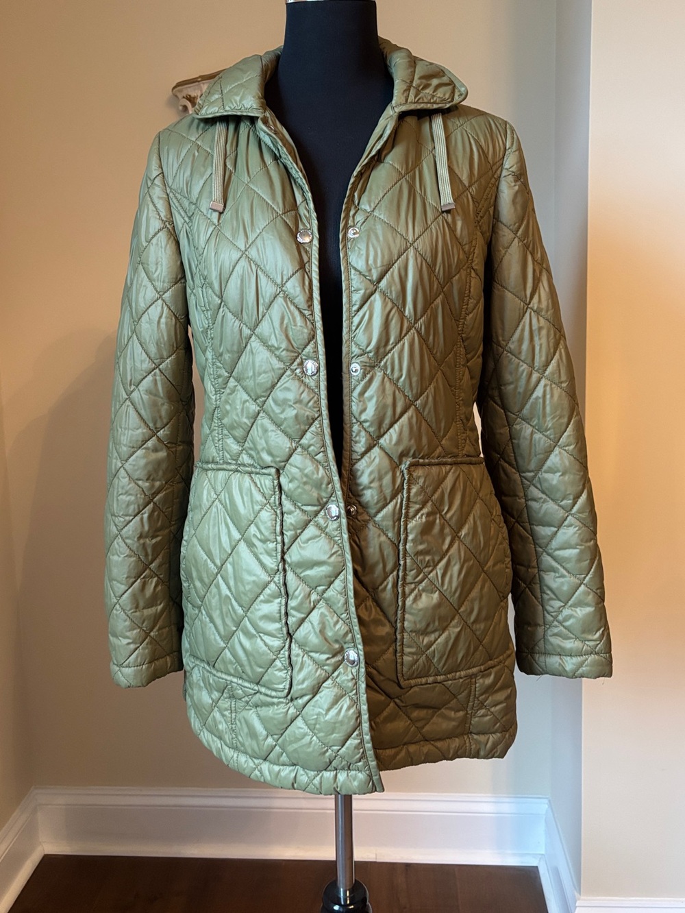Sam Edelman Quilted Hooded Puffer Jacket in Olive-Size S